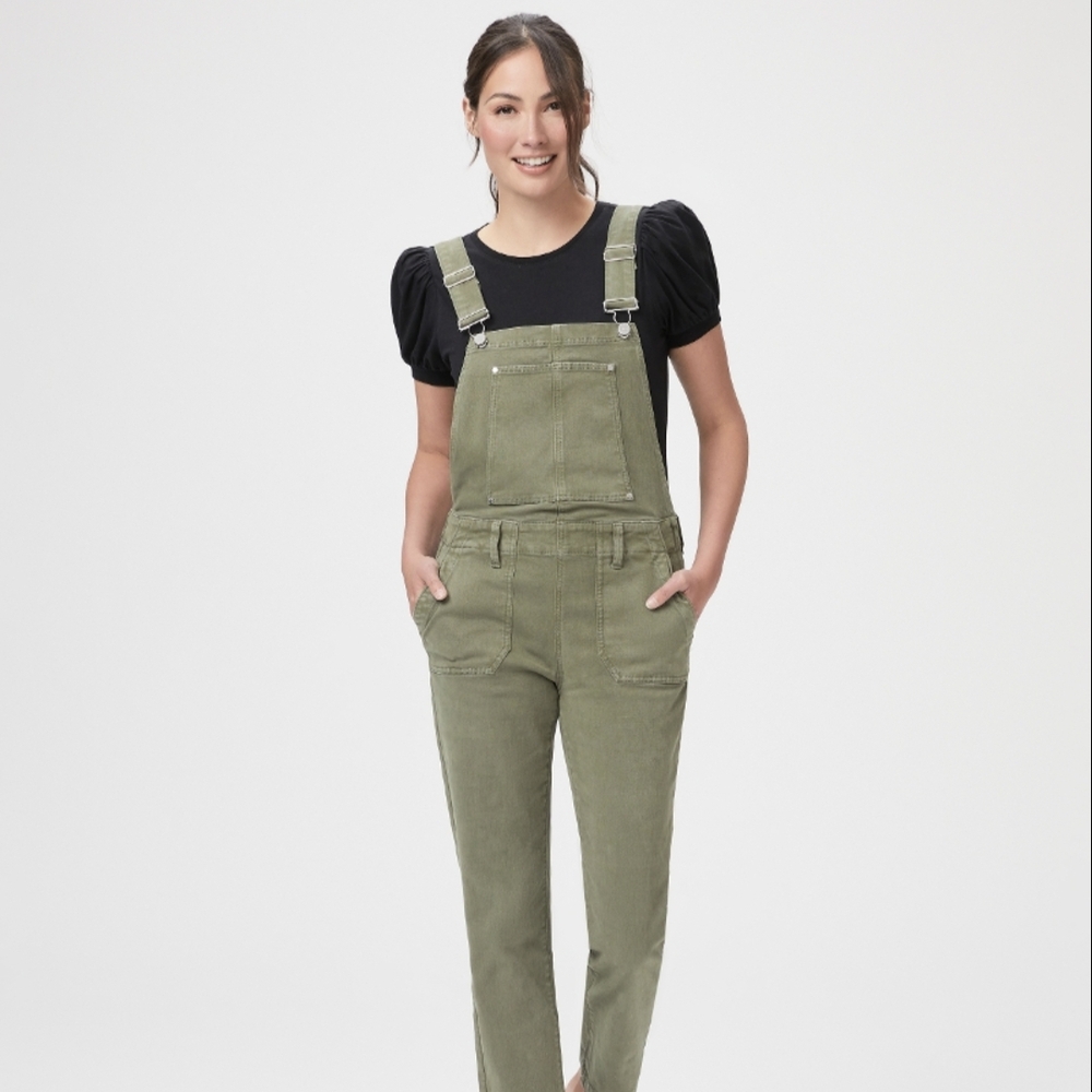 PAIGE Green Denim Overalls Relaxed Fit
